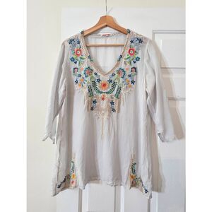 Johnny Was Grey Embroidered Blouse M
